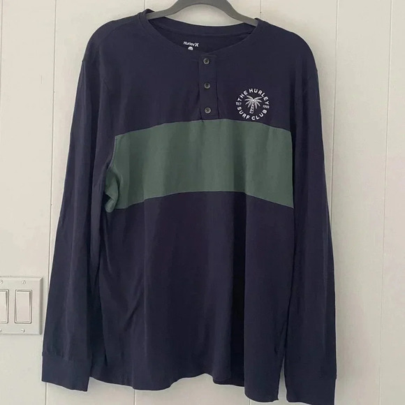 Hurley Other - Hurley Henley T Shirt Mens Large Blue Long Sleeve Surf Club Embroidery D112